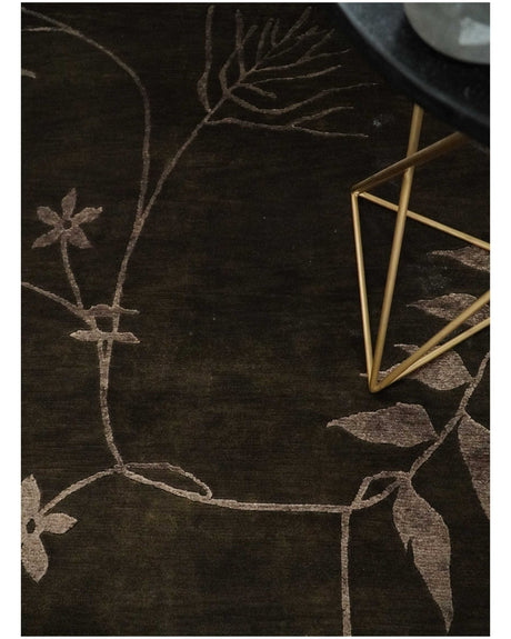 Floral 6x8 Dark Brown and Copper Wool and Silk Hand Woven Rug