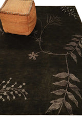Floral 6x8 Dark Brown and Copper Wool and Silk Hand Woven Rug
