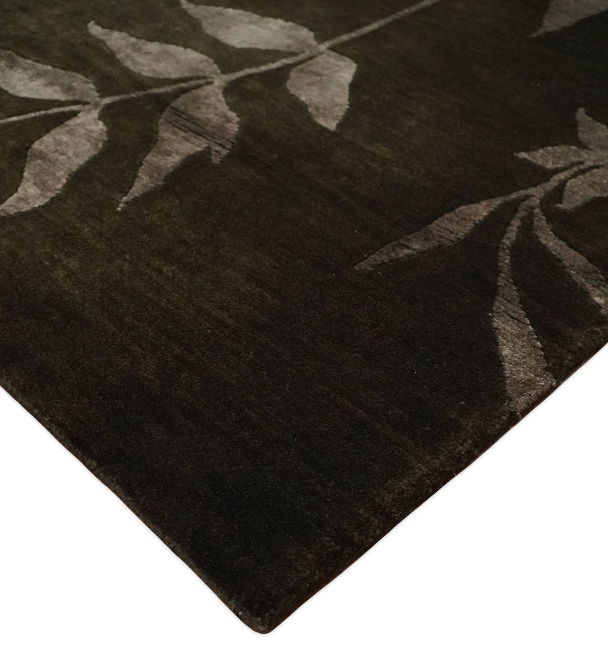 Floral 6x8 Dark Brown and Copper Wool and Silk Hand Woven Rug