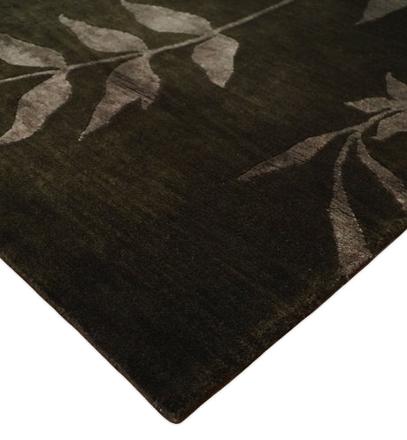Floral 6x8 Dark Brown and Copper Wool and Silk Hand Woven Rug
