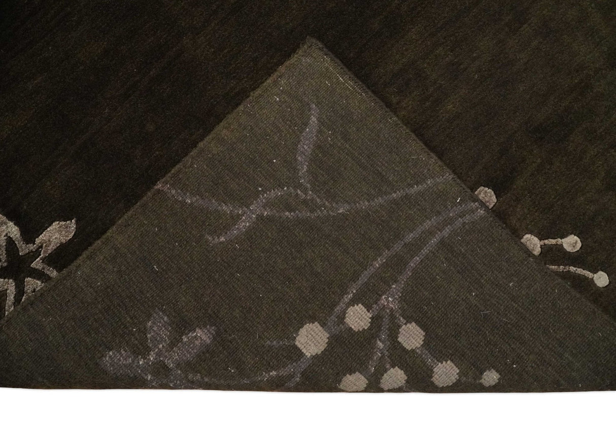 Floral 6x8 Dark Brown and Copper Wool and Silk Hand Woven Rug