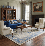 Floral 8x10 Hand Tufted Beige and Blue Modern Oushak Rug