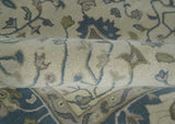 Floral 8x10 Hand Tufted Beige and Blue Modern Oushak Rug