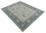 Floral 8x10 Hand Tufted Beige and Blue Modern Oushak Rug