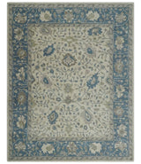 Floral 8x10 Hand Tufted Beige and Blue Modern Oushak Rug