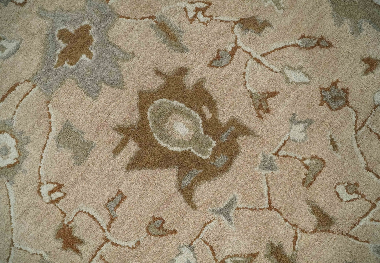 Floral 8x10 Hand Tufted Peach, Ivory and Olive Modern Oushak Rug