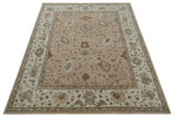 Floral 8x10 Hand Tufted Peach, Ivory and Olive Modern Oushak Rug