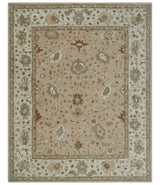 Floral 8x10 Hand Tufted Peach, Ivory and Olive Modern Oushak Rug