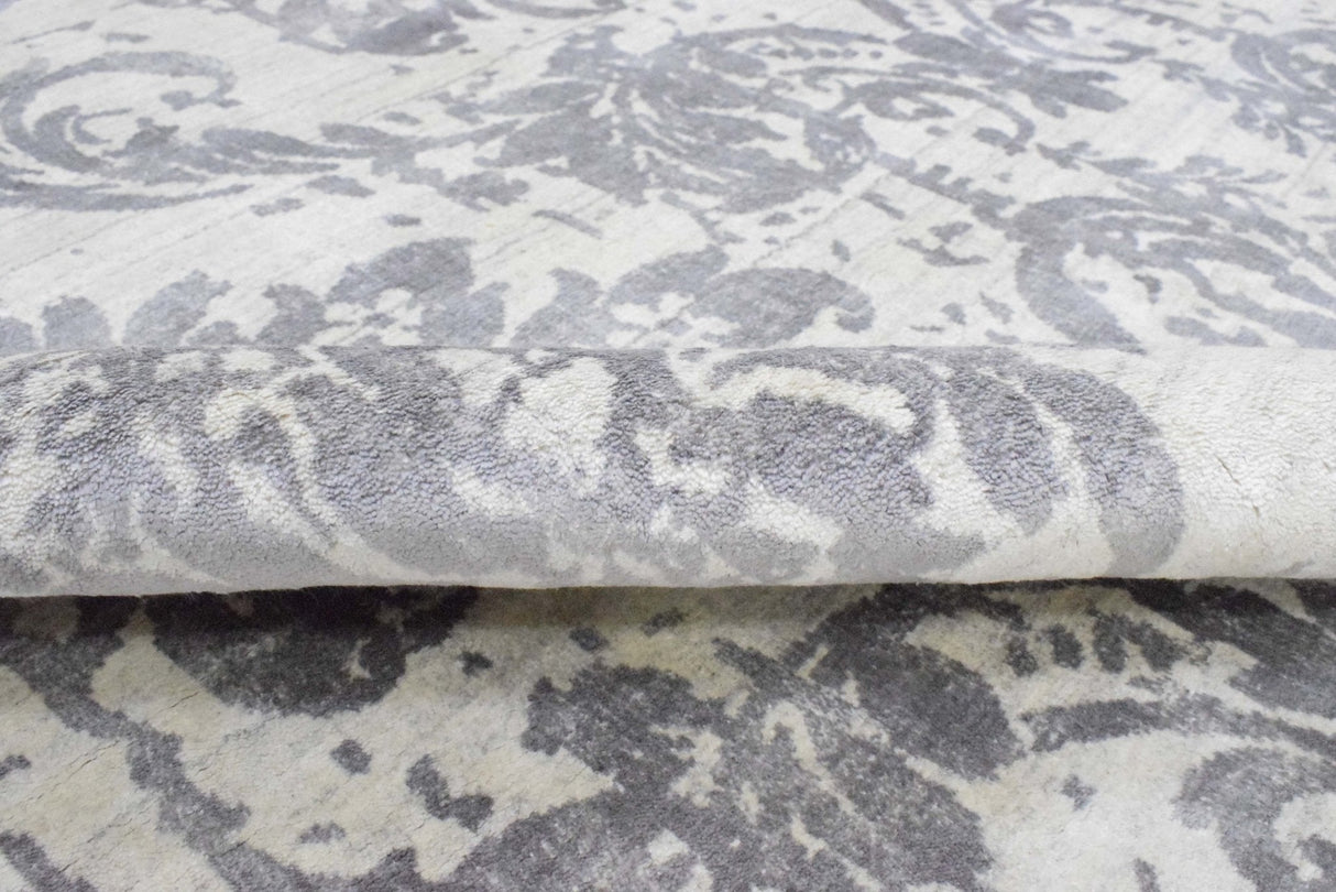 Floral 8x10 Handmade Art Silk Area Rug, Made with screen printing technique-Area Rug-Parc Decor