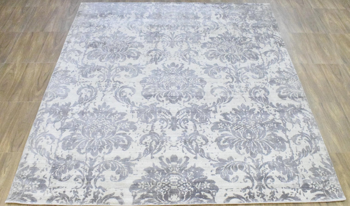 Floral 8x10 Handmade Art Silk Area Rug, Made with screen printing technique-Area Rug-Parc Decor