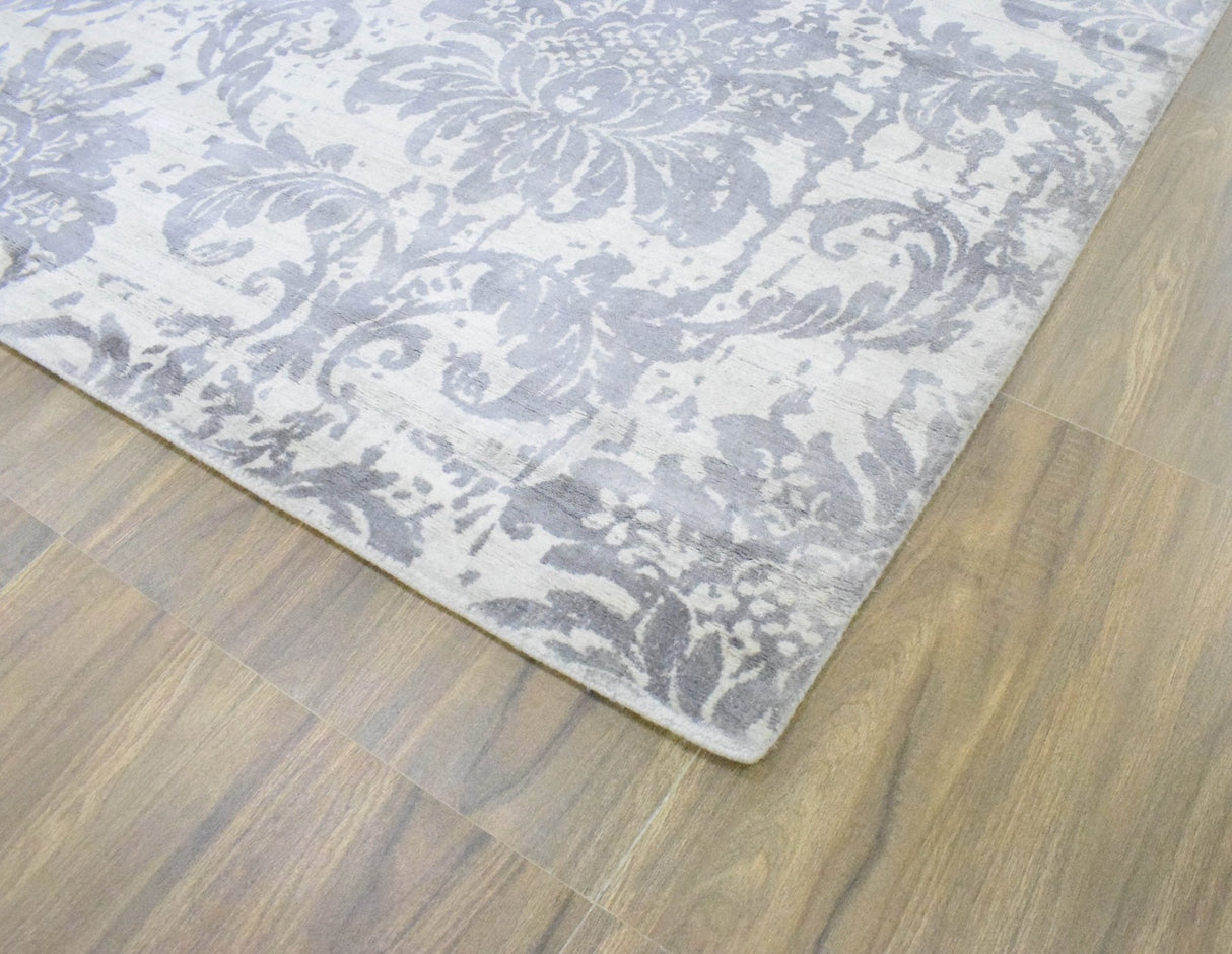 Floral 8x10 Handmade Art Silk Area Rug, Made with screen printing technique-Area Rug-Parc Decor