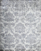 Floral 8x10 Handmade Art Silk Area Rug, Made with screen printing technique-Area Rug-Parc Decor