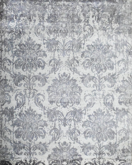 Floral 8x10 Handmade Art Silk Area Rug, Made with screen printing technique-Area Rug-Parc Decor