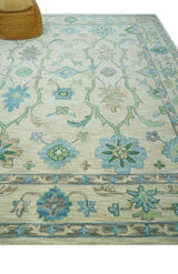Floral Beige, Gray, Blue and Green Oriental Oushak Hand Tufted Custom Made wool Area rug