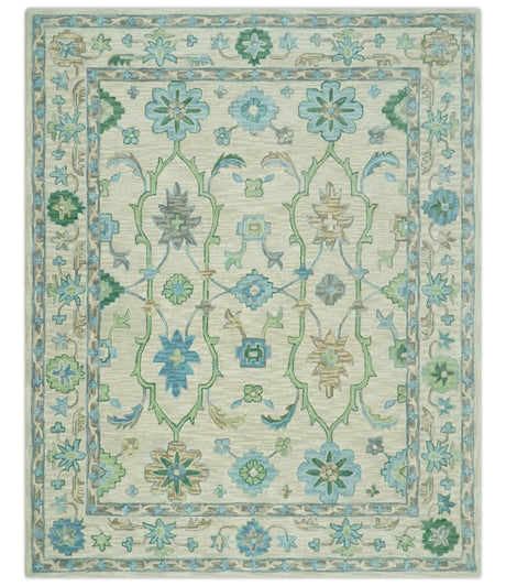 Floral Beige, Gray, Blue and Green Oriental Oushak Hand Tufted Custom Made wool Area rug