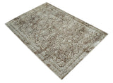 Floral Brown and Ivory Traditional Ikat Large Design 5.6x8 Hand loom Viscose Area Rug