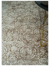 Floral Brown and Ivory Traditional Ikat Large Design 5.6x8 Hand loom Viscose Area Rug