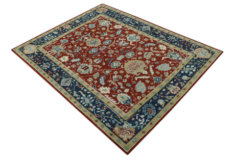 Floral Brown, Blue and Beige Hand Knotted Oriental Oushak Multi Size wool Area Rug