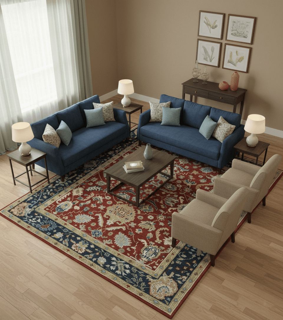 Floral Brown, Blue and Beige Hand Knotted Oriental Oushak Multi Size wool Area Rug