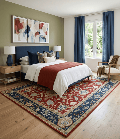 Floral Brown, Blue and Beige Hand Knotted Oriental Oushak Multi Size wool Area Rug