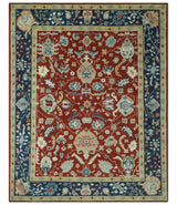 Floral Brown, Blue and Beige Hand Knotted Oriental Oushak Multi Size wool Area Rug