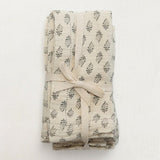 Floral Cotton Napkins, Charcoal & Cream, Set of 4-Linens and Accessories-Parc Decor