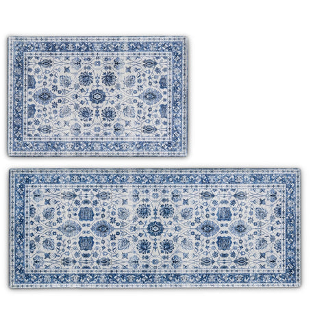 Floral Machine Washable Accent Area Rug & Runner 2 Pack - Matra Collection-Rugs-Parc Decor