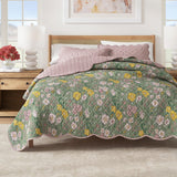 Floral Print & Scalloped Edge Cotton Quilt Set - Gwen Collection-Quilts & Comforters-Parc Decor
