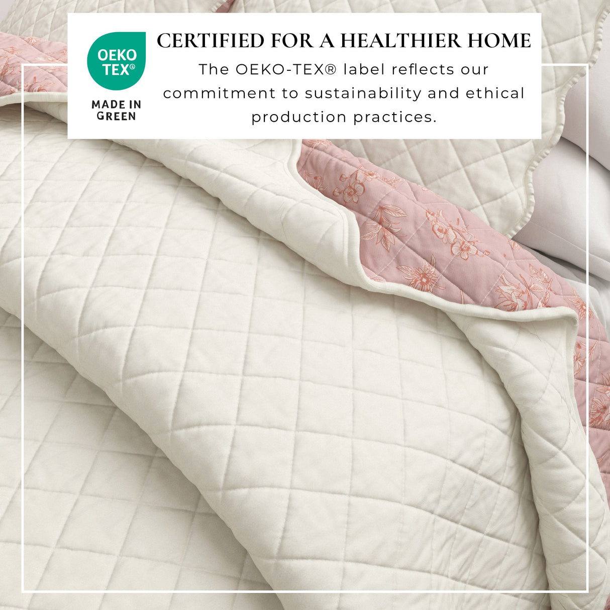 Floral Print & Scallopeded Edge Cotton Quilt Set - Sandie Collection-Quilts & Comforters-Parc Decor