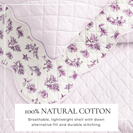 Floral Print & Scallopeded Edge Cotton Quilt Set - Sandie Collection-Quilts & Comforters-Parc Decor