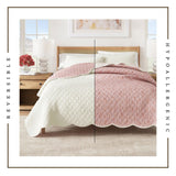 Floral Print & Scallopeded Edge Cotton Quilt Set - Sandie Collection-Quilts & Comforters-Parc Decor
