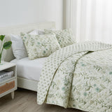 Floral Printed Microfiber Quilt Set - Glyndora Collection-Quilts & Comforters-Parc Decor