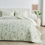 Floral Printed Microfiber Quilt Set - Glyndora Collection-Quilts & Comforters-Parc Decor