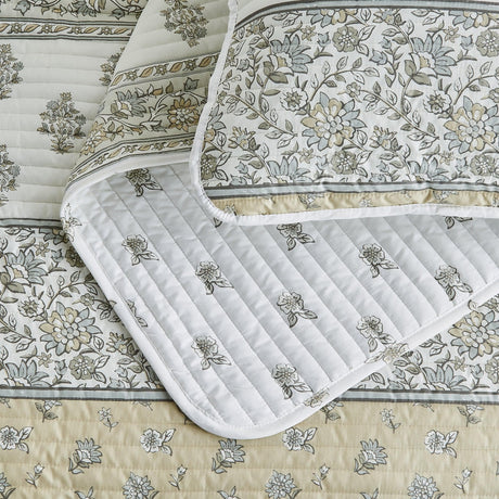 Floral Striped Microfiber Quilt Set - Hermine Collection-Quilts & Comforters-Parc Decor