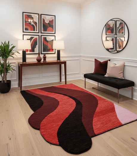 Flow Modern Abstract Red And Maroon Hand Tufted 5x8 Wool Rug