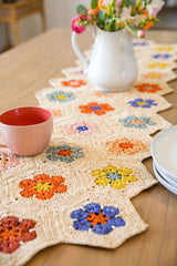 Flower Table Runner, Multicolor Raffia Tabletop-Table Runners-Parc Decor
