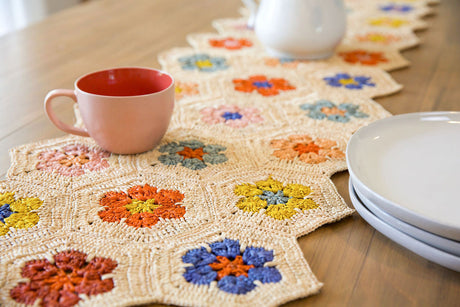 Flower Table Runner, Multicolor Raffia Tabletop-Table Runners-Parc Decor