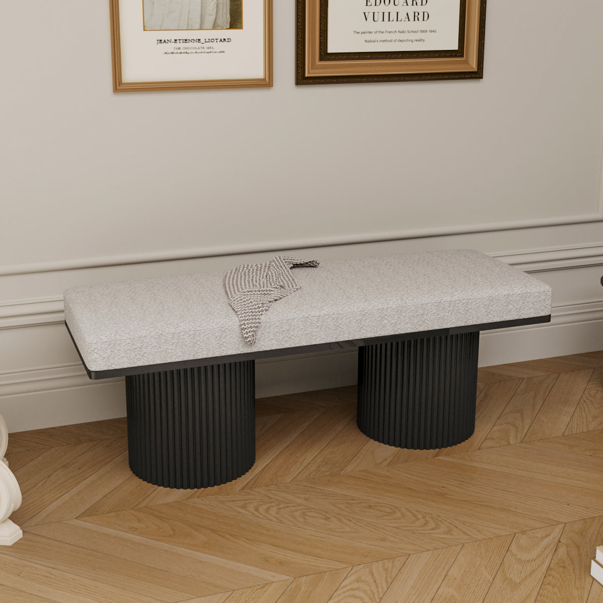 Fluted Base Upholstered Bench-Entryway-Parc Decor