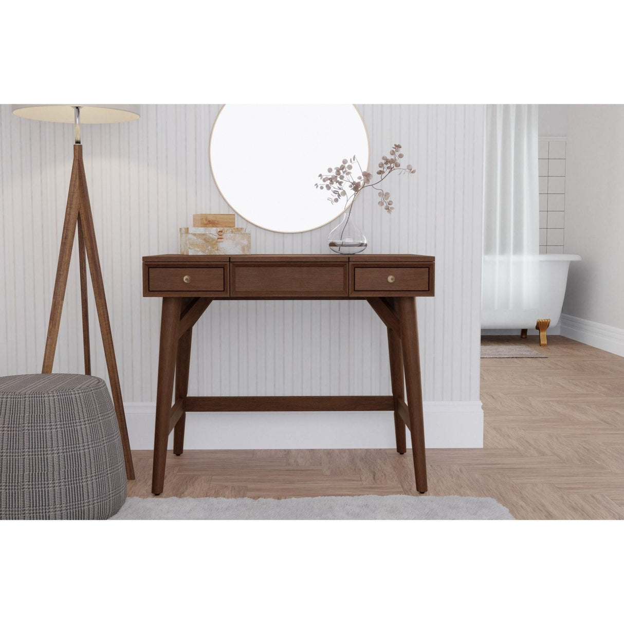Flynn Bedroom Vanity, Walnut-Bedroom Vanities-Parc Decor