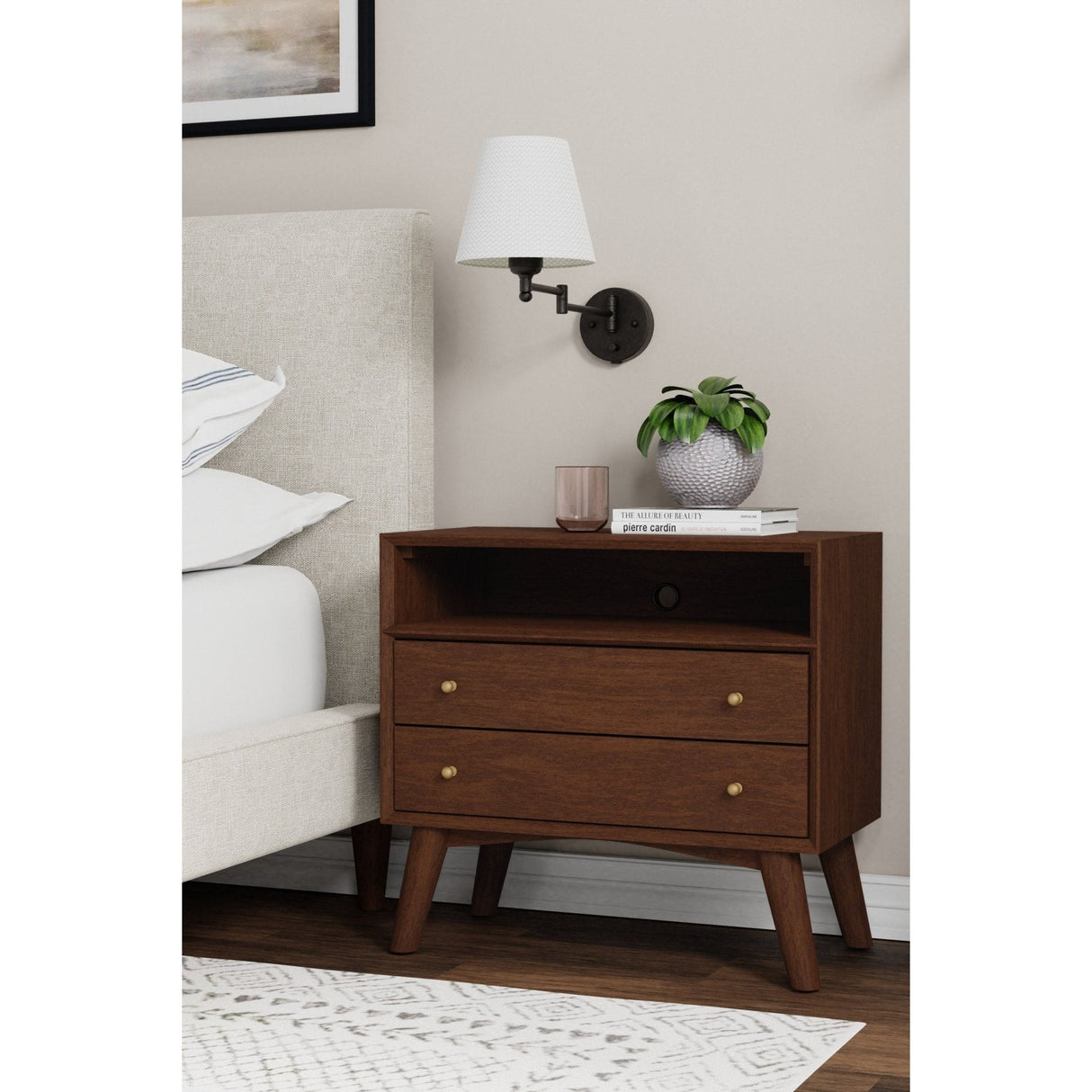 Flynn Large Nightstand, Walnut-Nightstands-Parc Decor