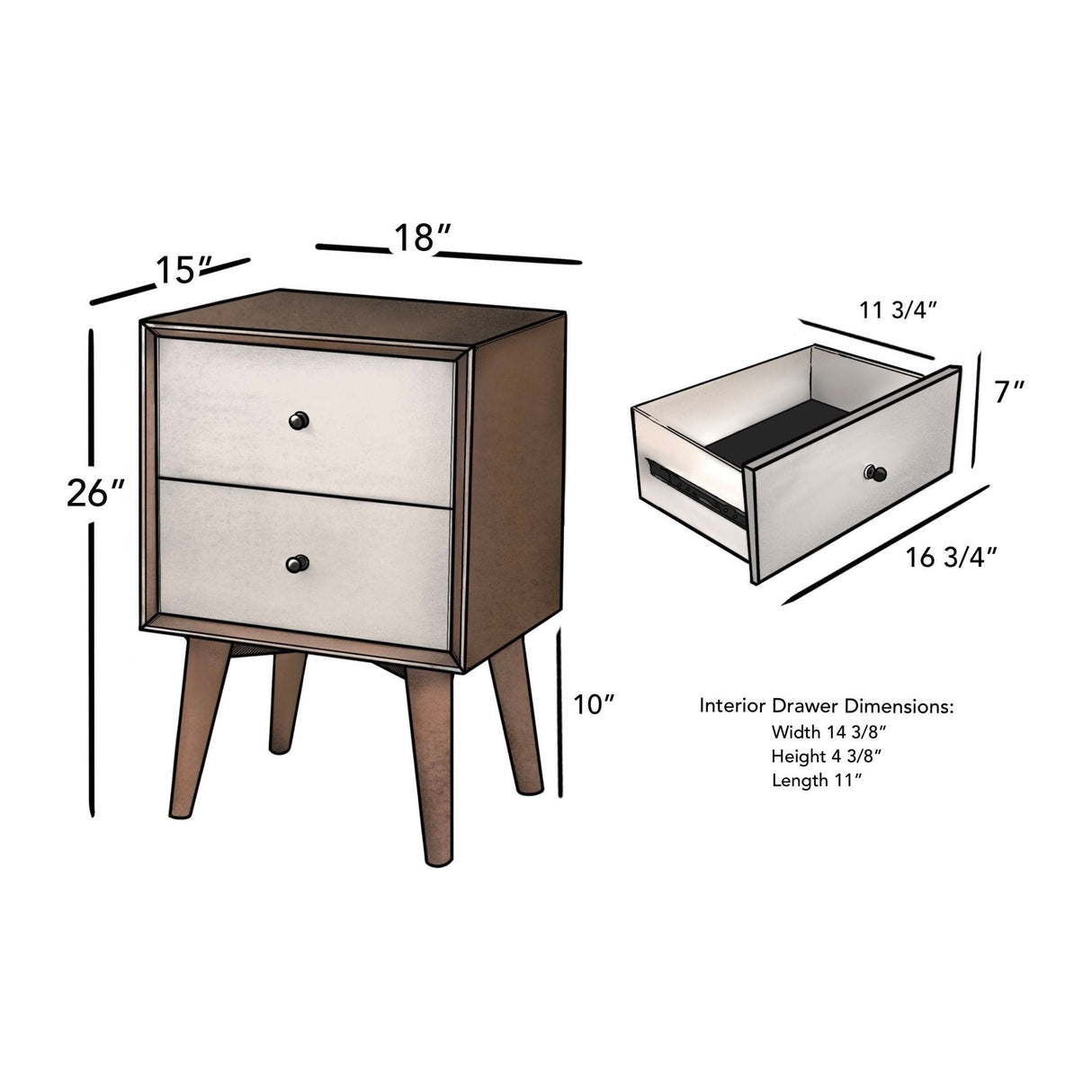 Flynn Nightstand, Chestnut/White-Nightstands-Parc Decor