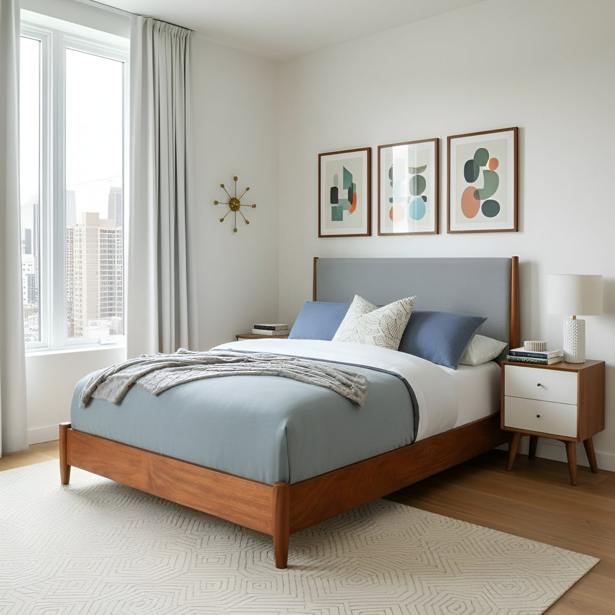 Flynn Panel Bed, Chestnut/Grey