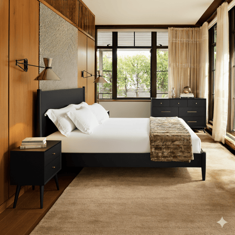 Flynn Platform Bed, Black-Beds-Parc Decor