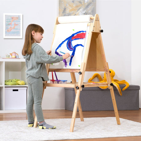 Foldable Kids Easel | Double-Sided Chalkboard & Magnetic Whiteboard with Paper Roll, 3 Adjustable Heights