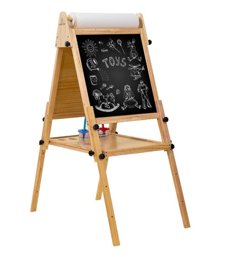 Foldable Kids Easel | Double-Sided Chalkboard & Magnetic Whiteboard with Paper Roll, 3 Adjustable Heights