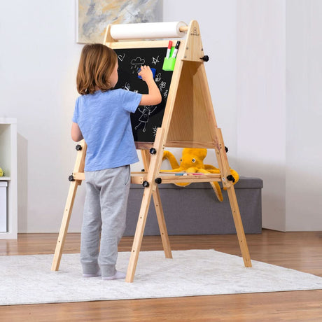 Foldable Kids Easel | Double-Sided Chalkboard & Magnetic Whiteboard with Paper Roll, 3 Adjustable Heights