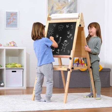 Foldable Kids Easel | Double-Sided Chalkboard & Magnetic Whiteboard with Paper Roll, 3 Adjustable Heights