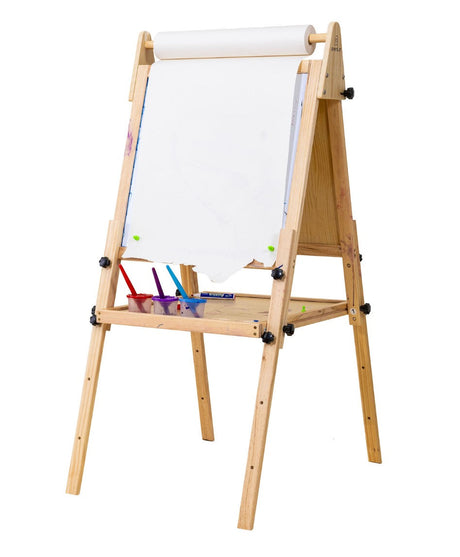 Foldable Kids Easel | Double-Sided Chalkboard & Magnetic Whiteboard with Paper Roll, 3 Adjustable Heights