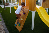 Forest | Modern Wooden Swing Set with Playhouse, Slide & Rock Wall