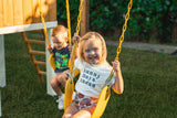 Forest | Modern Wooden Swing Set with Playhouse, Slide & Rock Wall